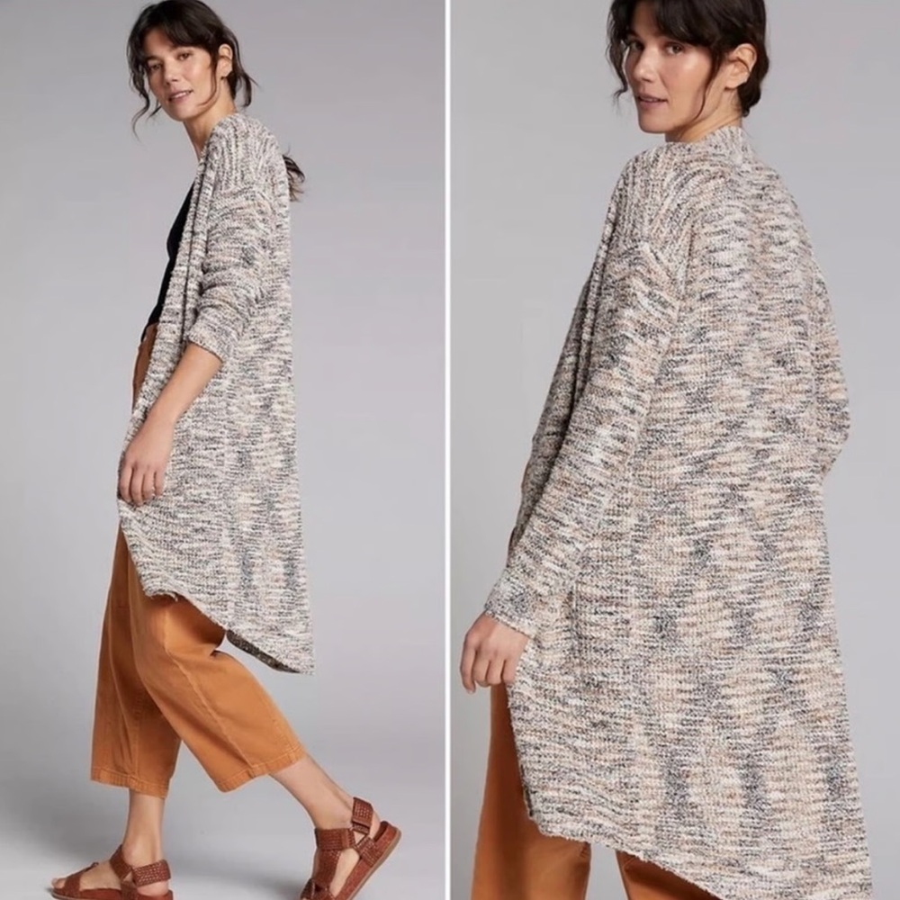 Pilcro by Anthropologie Padma Space-Dye Long Cardigan in Gray and Cream